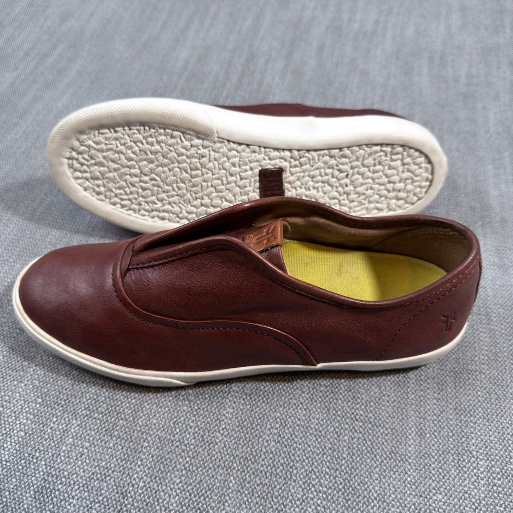 Frye Melanie Cognac Brown Leather Slip‎ On Sneakers Womens 8.5M Low Top Flats